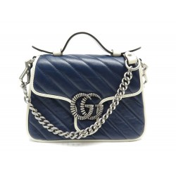 NEUF SAC A MAIN GUCCI MINI GG MARMONT 583571 CUIR BLEU BANDOULIERE NEW BAG 2190€