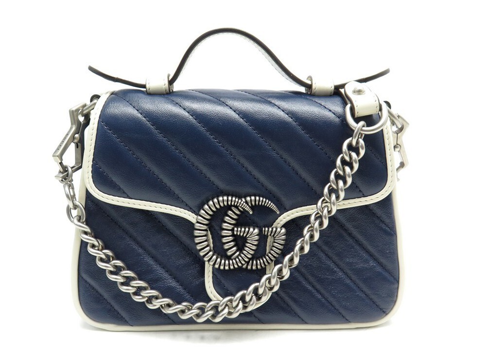 sac a main gucci mini gg marmont 583571 cuir bleu