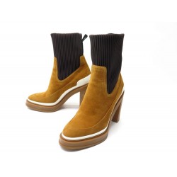 BOTTINES HERMES VANDALE H192101Z F0360 EN DAIM CAMEL 39 TALONS SUEDE BOOTS 1175€