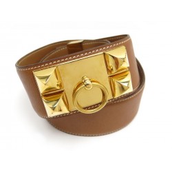 VINTAGE CEINTURE HERMES COLLIER DE CHIEN MEDOR T 68 CUIR EPSOM GOLD BELT 1730€