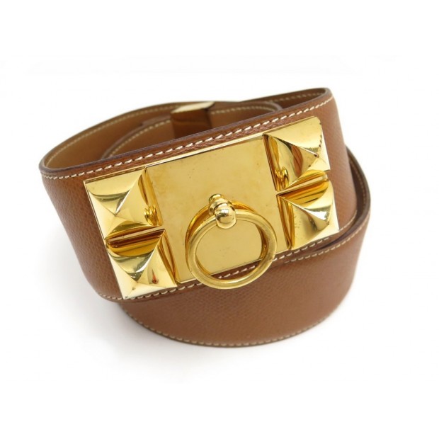 VINTAGE CEINTURE HERMES COLLIER DE CHIEN MEDOR T 68 CUIR EPSOM GOLD BELT 1730€