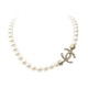 NEUF COLLIER CHANEL SAUTOIR PERLES & LOGO CC 50 CM METAL DORE NEW NECKLACE 1390€