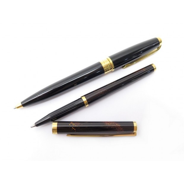 LOT DE 2 STYLOS BILLE ST DUPONT LAQUE DE CHINE NOIRE ET DORE BLACK PEN SET 1030€