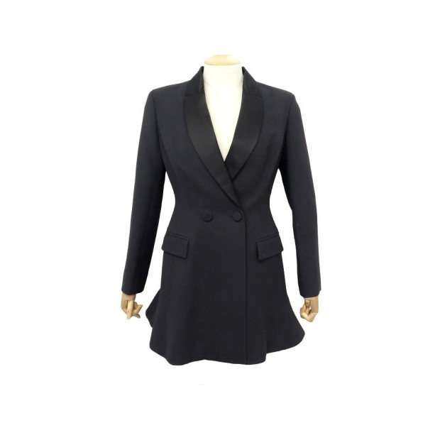 NEUF VESTE LONGUE CHRISTIAN DIOR BLAZER M 38 EN LAINE NOIR NEW JACKET VEST 3500€