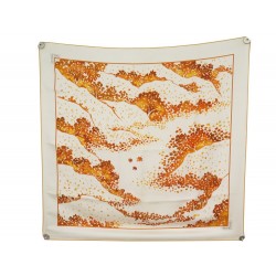 FOULARD HERMES TROIS FEUILLES CATHERINE BASCHET CARRE 90 SOIE ORANGE SCARF 410€