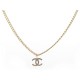 NEUF COLLIER CHANEL PENDENTIF LOGO CC STRASS CHAINE METAL DORE NEW NECKLACE 760€