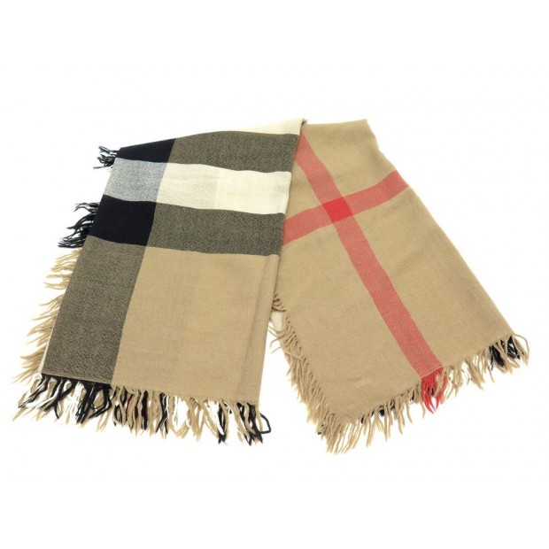 NEUF CHALE BURBERRY GRAND CARRE CHECK TARTAN CACHEMIRE MARRON BOITE SHAWL 750€