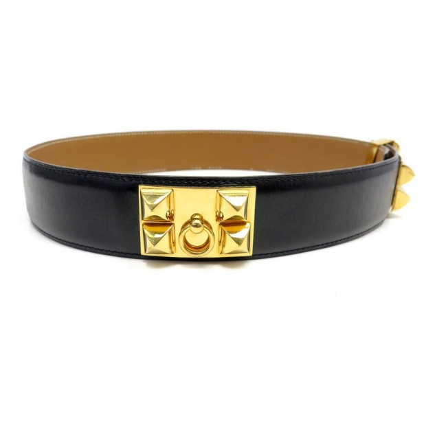 CEINTURE HERMES MEDOR COLLIER DE CHIEN T74 EN CUIR BOX NOIR LEATHER BELT 1380€