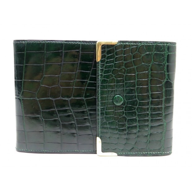 VINTAGE PORTEFEUILLE HERMES PORTE CARTES EN CUIR DE CROCODILE VERT CARD HOLDER