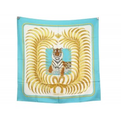 FOULARD HERMES TIGRE ROYAL VAUZELLE CARRE 90 SOIE TURQOISE BOITE SILK SCARF 410€