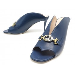 NEUF CHAUSSURES GUCCI SANDALES ZUMI 602412 42 CUIR BLEU + BOITE NEW SHOES 1000€