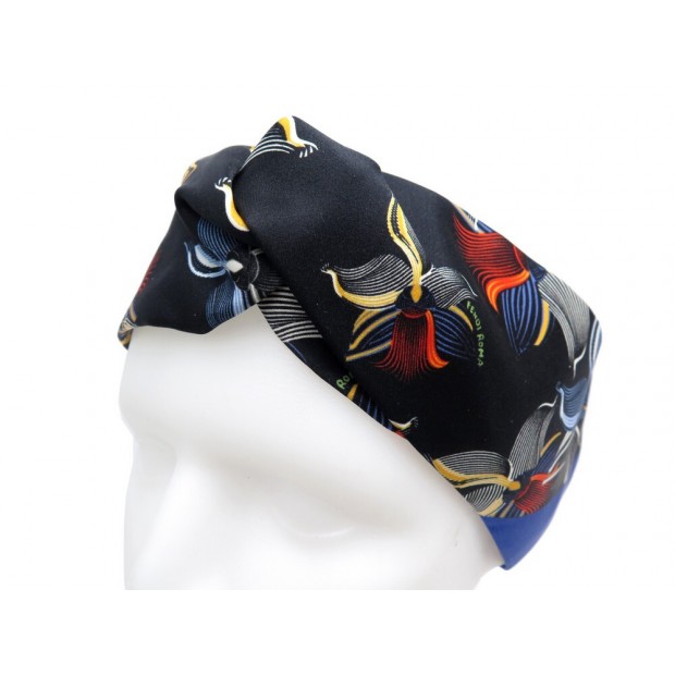 NEUF BANDEAU FENDI SERRE TETE EN SOIE NOIR FXT010 FLEURS SILK NEW HEADBAND 370€