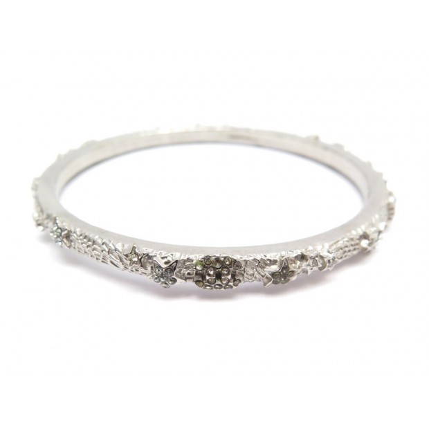 BRACELET CHANEL JONC LOGO CC ETOILES 17CM METAL ARGENTE STRASS STAR BANGLE 720€