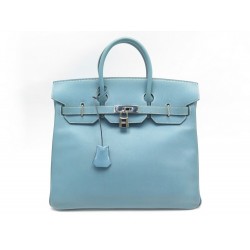 SAC A MAIN HERMES BIRKIN HAUT A COURROIE HAC 32 CUIR EPSON BLEU JEAN HAND BAG