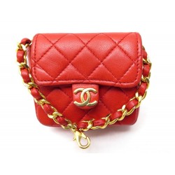 MICRO SAC A MAIN POCHETTE CEINTURE CHANEL EN CUIR ROUGE LEATHER POUCH 1750€