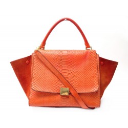 SAC A MAIN CELINE TRAPEZE MM EN CUIR PYTHON & DAIM ORANGE BANDOULIERE BAG 3700€