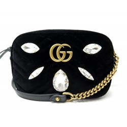 NEUF SAC A MAIN GUCCI GG MARMONT 448065 VELOURS NOIR BANDOULIERE HAND BAG 1350€