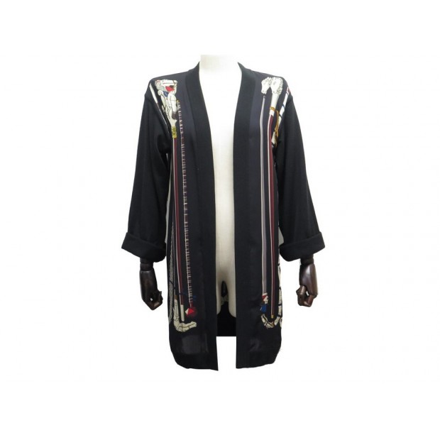 VESTE HERMES PULL LONG CARDIGAN LES CANNES S 34 CACHEMIRE & SOIE NOIR NEW 1900€