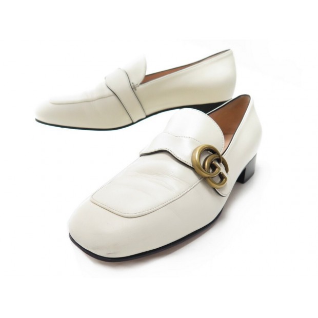 CHAUSSURES GUCCI MOCASSIN MARMONT 602496 39 IT 40 FR CUIR CREME BOITE SHOES 670€