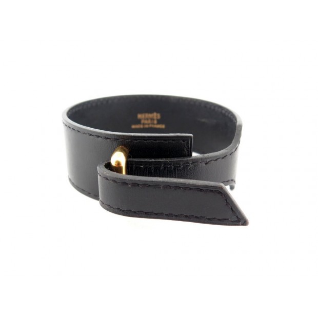 BRACELET HERMES ARTEMIS 17 CM EN CUIR NOIR DORE BLACK LEATHER BANGLE 655€