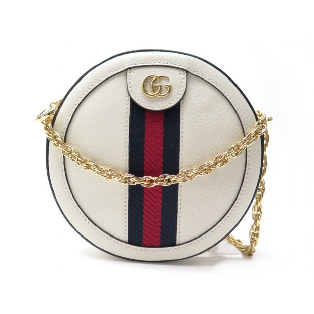 NEUF SAC A MAIN GUCCI MINI OPHIDIA ROND 550618 BANDOULIERE CUIR BLANC BAG 1190€