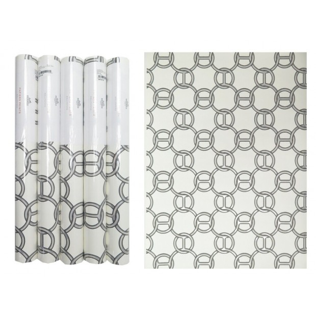 NEUF LOT 5 ROULEAUX DE PAPIER PEINT HERMES FIL D'ARGENT KAOLIN WALLPAPER 1325€