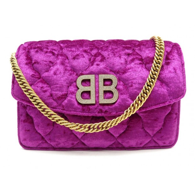 SAC A MAIN BALENCIAGA BB CHAIN 561507 BANDOULIERE VELOURS FUSHIA HAND BAG 990€