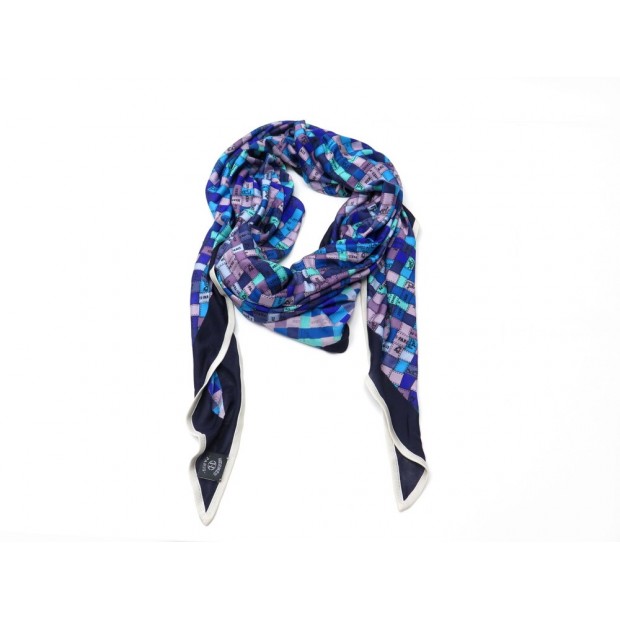 FOULARD HERMES TRIANGLE GEANT BOLDUC JERSEY DE SOIE BLEUE CHALE SILK SCARF 680€