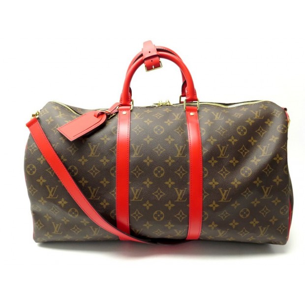 NEUF SAC DE VOYAGE LOUIS VUITTON KEEPALL 50 BANDOULIERE MONOGRAM CUIR ROUGE BAG