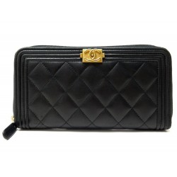 PORTEFEUILLE CHANEL BOY ZIPPE EN CUIR MATELASSE NOIR A80815 LEATHER WALLET 1040€