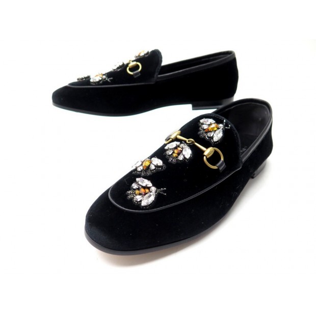 NEUF CHAUSSURES GUCCI MOCASSINS JORDAAN ABEILLES 38.5 IT 39.5 FR VELOURS 780€