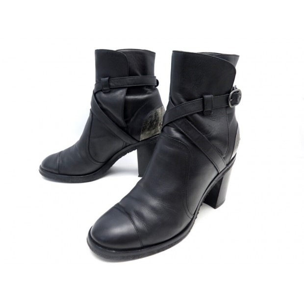 CHAUSSURES CHANEL BOTTINES A BOUCLE G28593 EN CUIR NOIR 39 LEATHER SHOES 1250€