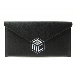NEUF SAC POCHETTE A MAIN MCM ENVELOPPE 21CM CUIR GRAINE NOIR TROUSSE NEW POUCH