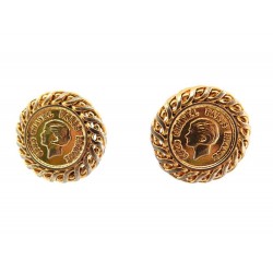 VINTAGE BOUCLES D'OREILLES CHANEL PORTRAIT COCO 1996 CLIP EN METAL DORE EARRINGS