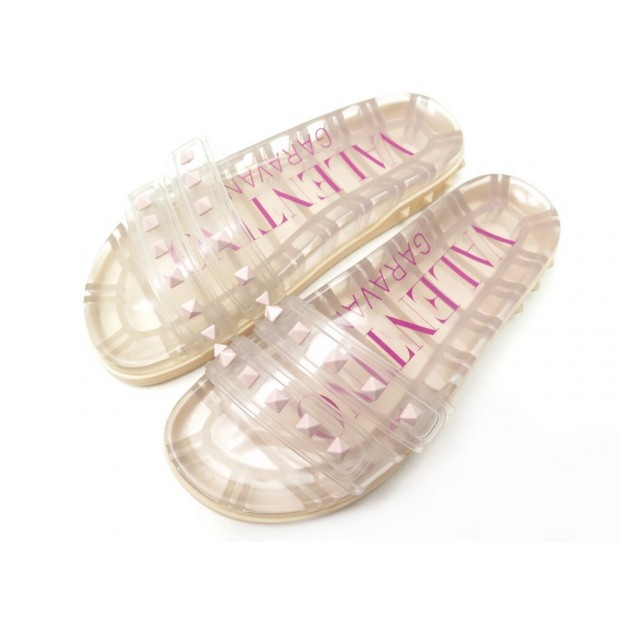 CHAUSSURES VALENTINO GARAVANI SANDALES ROCKSTUD 37 TRANSPARENT POOL SLIDES SHOES