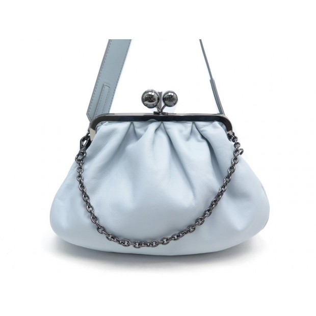 NEUF SAC WEEKEND MAX MARA PASTICCINO M BANDOULIERE CUIR BLEU NEW HAND BAG 339€