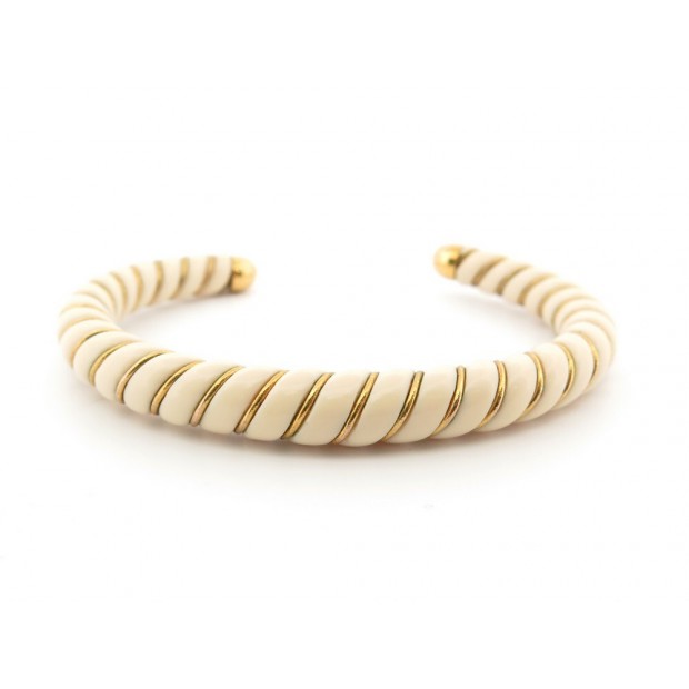 BRACELET AURELIE BIDERMANN JONC DIANA RESINE IVOIRE & OR 18K 16CM BANGLE 225€