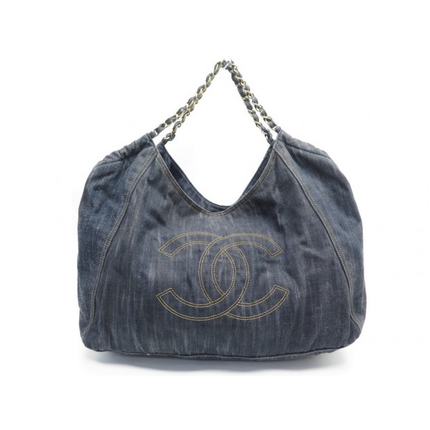 SAC A MAIN CHANEL CABAS SHOPPING XL EN TOILE DENIM JEAN BLEU TOTE HAND BAG 3600€