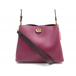 NEUF SAC A MAIN COACH WILLOW COLOR BLOCK C2590 CUIR PRUNE BANDOULIERE BAG 425€