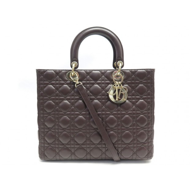 SAC A MAIN CHRISTIAN DIOR LADY LARGE CUIR CANNAGE MARRON BANDOULIERE BAG 4900€