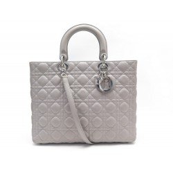 SAC A MAIN CHRISTIAN DIOR LADY LARGE EN CUIR CANNAGE GRIS BANDOULIERE BAG 4900€