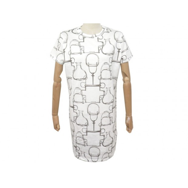 NEUF ROBE TSHIRT HERMES DROITE PROJETS CARRES M 40 EN COTON BLANC NEW DRESS 720€