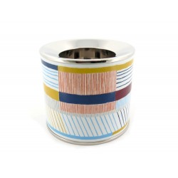 NEUF PHOTOPHORE HERMES BANGLE EMAIL IMPRIME & METAL ARGENTE BOUGIE CANDLE 640€