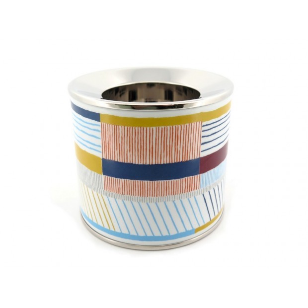 NEUF PHOTOPHORE HERMES BANGLE EMAIL IMPRIME & METAL ARGENTE BOUGIE CANDLE 640€