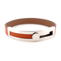 BRACELET HERMES 15 A 21 CM EN CUIR ORANGE FINITION PALLADIE BOITE BANGLE 565€