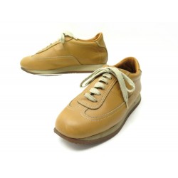 CHAUSSURES HERMES BASKETS QUICK H 37 EN CUIR CAMEL MARRON SNEAKERS SHOES 685€