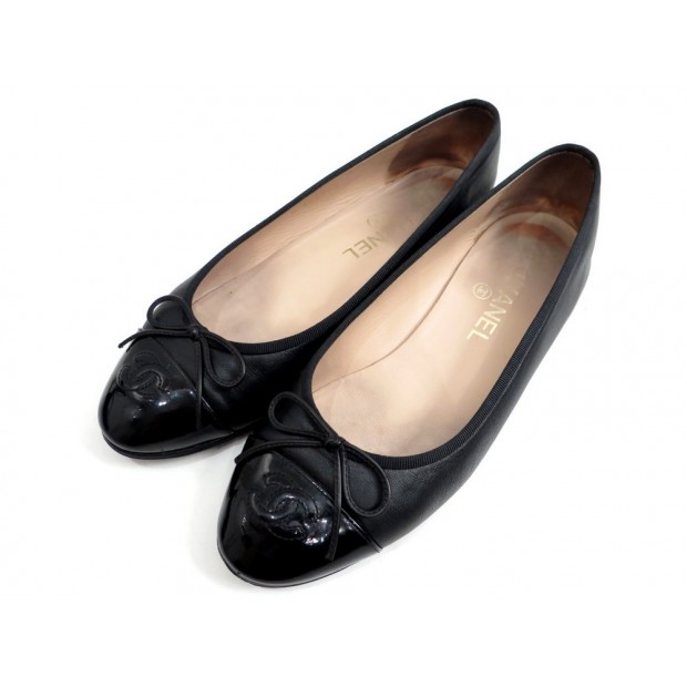 CHAUSSURES CHANEL BALLERINES A02819 38 EN CUIR NOIR + SAC BALLET FLAT SHOES 560€