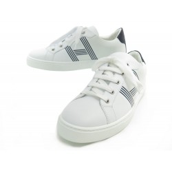 NEUF CHAUSSURES HERMES BASKETS AVANTAGE 40 CUIR BLANC + BOITE NEW SNEAKERS 620€