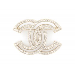 NEUF BROCHE CHANEL LOGO CC & STRASS A64746 EN METAL DORE NEW GOLDEN BROOCH 580€