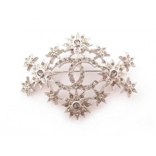 NEUF BIJOU BROCHE CHANEL GRANDE ETOILES STRASS ARGENTE BROOCH PARIS DALLAS 20€